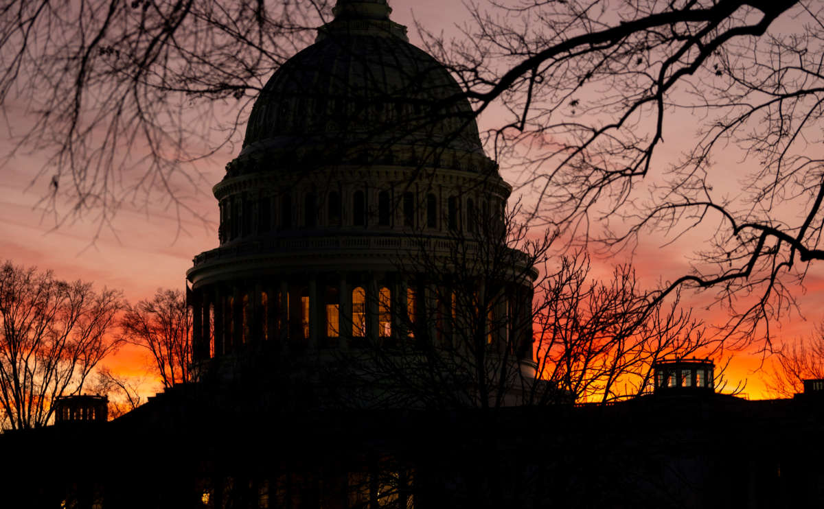 The U.S. Capitol is pictured at sunset on December 13, 2021, in Washington, D.C.