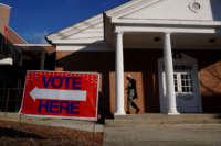 Voters enter a polling station at the Zion Baptist Church on January 5, 2021, in Marietta, Georgia.