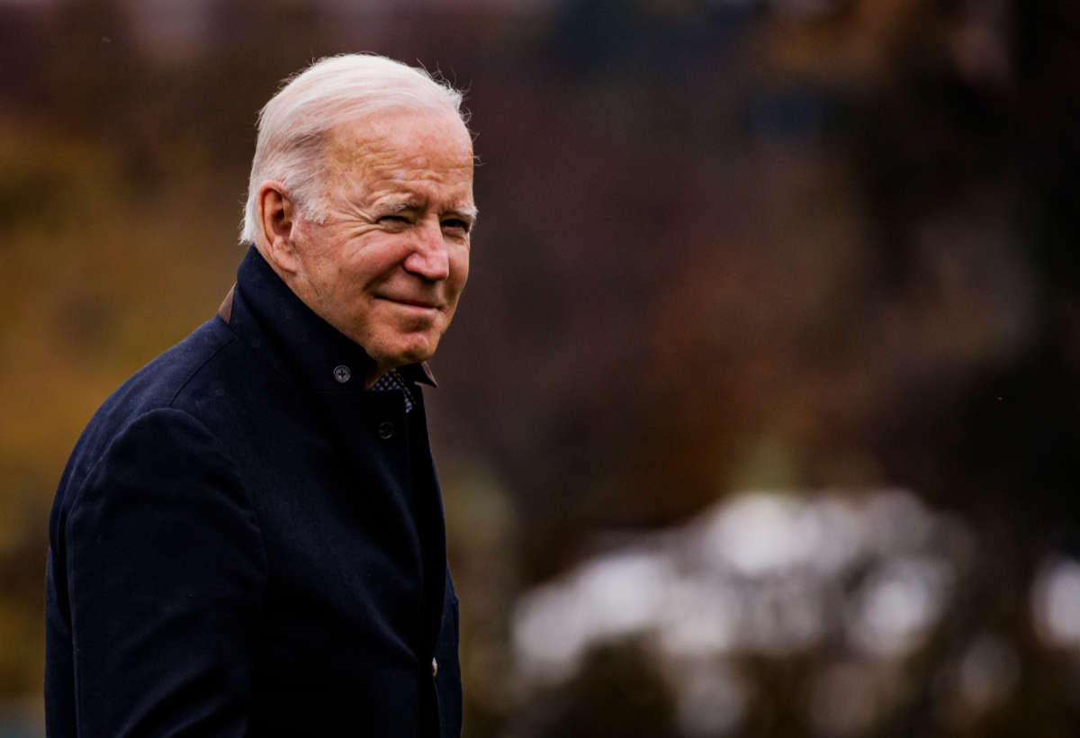 President Joe Biden walks to the West Wing from Marine One on the South Lawn off the White House on November 21, 2021, in Washington, D.C.