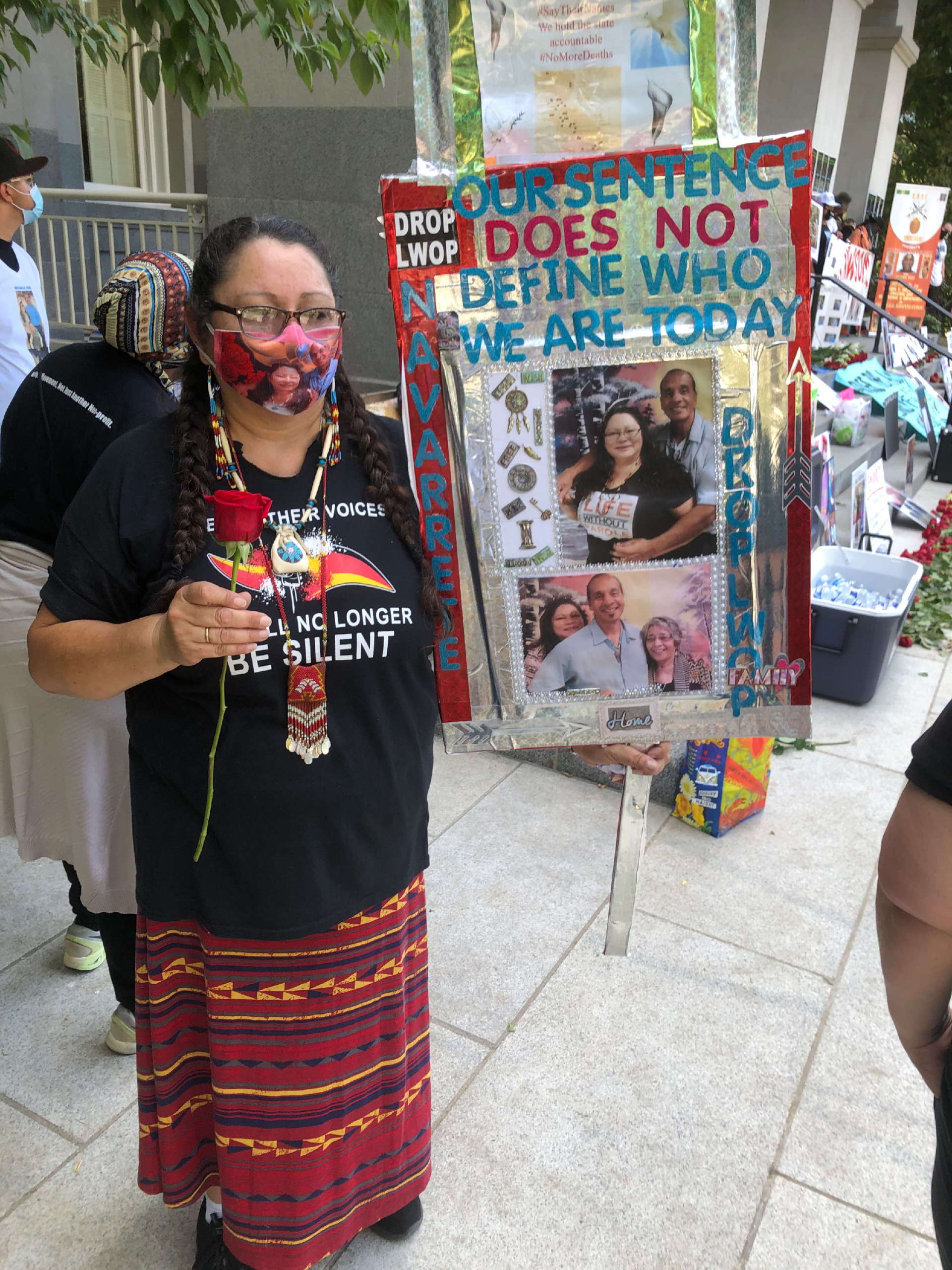 Yolanda Navarrete stands outside the state capitol building in Sacramento, California, on August 13, 2020.