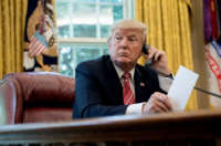 President Donald Trump waits to speak on the phone in the Oval Office at the White House in Washington, D.C, on June 27, 2017.