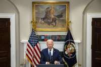 President Joe Biden speaks in the Roosevelt Room on the continuing situation in Afghanistan and the developments of Hurricane Henri at the White House on August 22, 2021, in Washington, D.C.