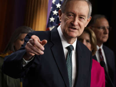 Sen. Mike Crapo and fellow Senate Republicans hold a news conference at the U.S. Capitol on December 14, 2021, in Washington, D.C.