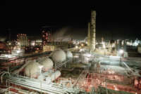 View of an oil refinery at night