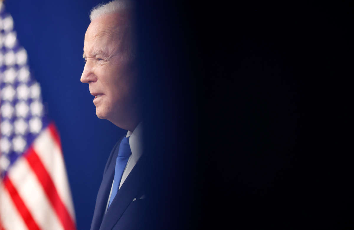 President Joe Biden delivering remarks about his administration's implementation of the Bipartisan Infrastructure Law at the Eisenhower Executive Office Building on January 14, 2022, in Washington, D.C.