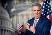 House Minority Leader Kevin McCarthy holds his weekly news conference in the Capitol on January 13, 2022.