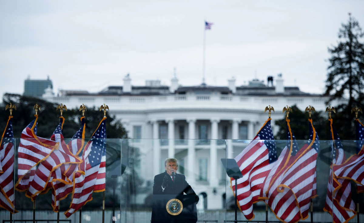 President Donald Trump speaks to supporters from The Ellipse near the White House on January 6, 2021, in Washington, D.C.