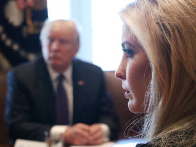 Ivanka Trump attends a round table discussion with her father, President Donald Trump, at the White House on February 13, 2017, in Washington, D.C.