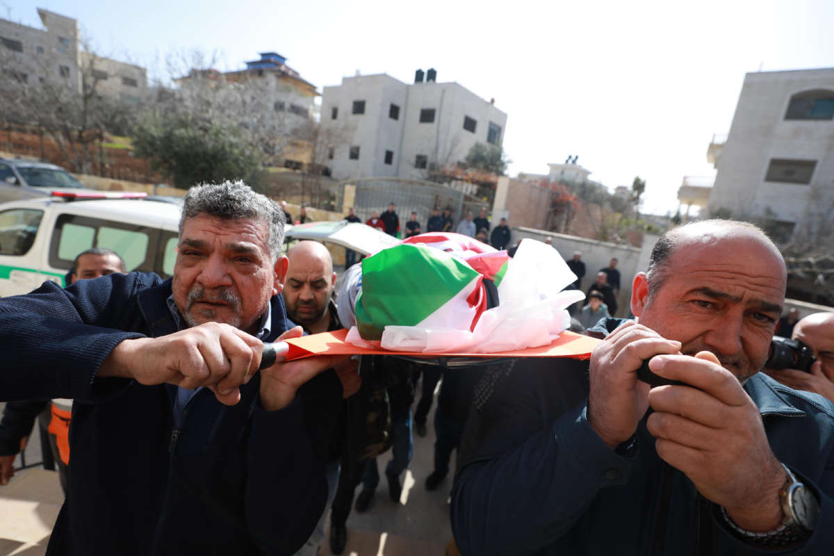 A funeral ceremony held for 80-year-old Palestinian Omar Asad, at Jaljulia village in Ramallah, West Bank, on January 13, 2022.