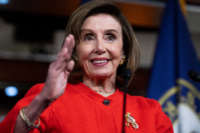 Speaker of the House Nancy Pelosi conducts her weekly news conference in the Capitol Visitor Center on December 8, 2021.