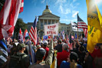 Hundreds of Trump supporters and gather near the Capitol Building for the Stop the Steal Rally in Atlanta, Georgia, on November 21, 2022.