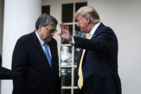 President Donald J. Trump and Attorney General William Barr depart after delivering remarks on citizenship and the census in the Rose Garden at the White House on Thursday, July 11, 2019, in Washington, D.C.