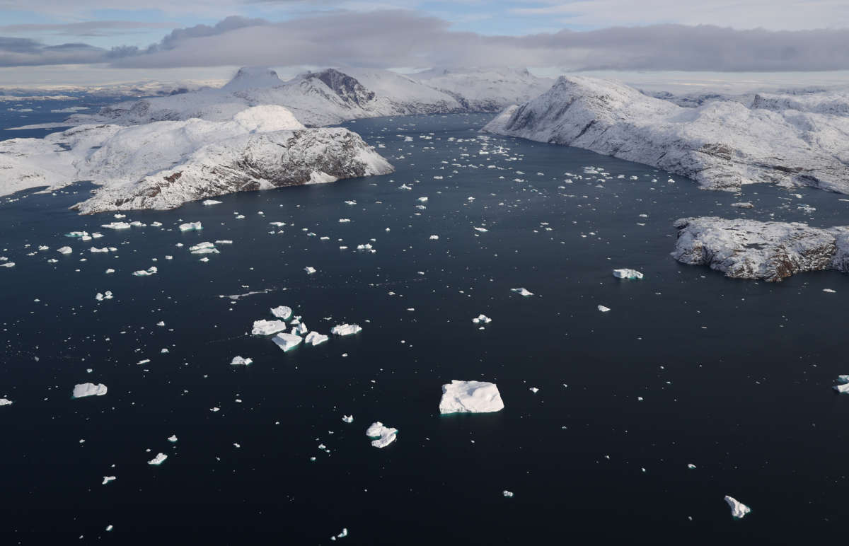 Icebergs are seen from NASA's Oceans Melting Greenland research aircraft on September 7, 2021, near Upernavik, Greenland.