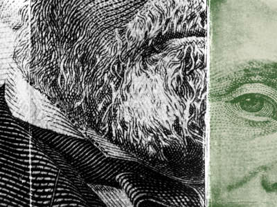 President Grant and Benjamin Franklin close-ups from dollar bills collage