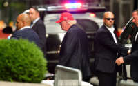 Former President Donald Trump arrives at Trump Tower in Manhattan on August 15, 2021, in New York City.