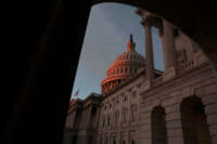 A view of the U.S. Capitol during the sunrise on January 6, 2022, in Washington, D.C.