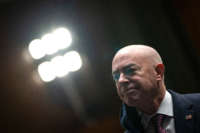 Department of Homeland Security Secretary Alejandro Mayorkas arrives for a Senate Judiciary Committee hearing on Capitol Hill on November 16, 2021, in Washington, D.C.