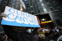 Climate change protesters gather outside the New York governor's office New York City on January 25, 2022.