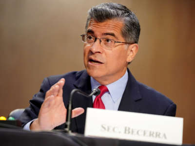 Secretary of Health and Human Services Xavier Becerra answers questions at a Senate Health, Education, Labor, and Pensions Committee hearing on Capitol Hill on September 30, 2021, in Washington, D.C.