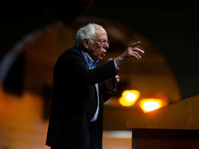 Sen. Bernie Sanders speaks during a rally at the Arthur Ashe Junior Athletic Center on February 27, 2020, in Richmond, Virginia.