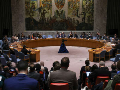 A UN Security Council meeting about Ukraine is held at United Nations Headquarters in New York City on February 25, 2022.