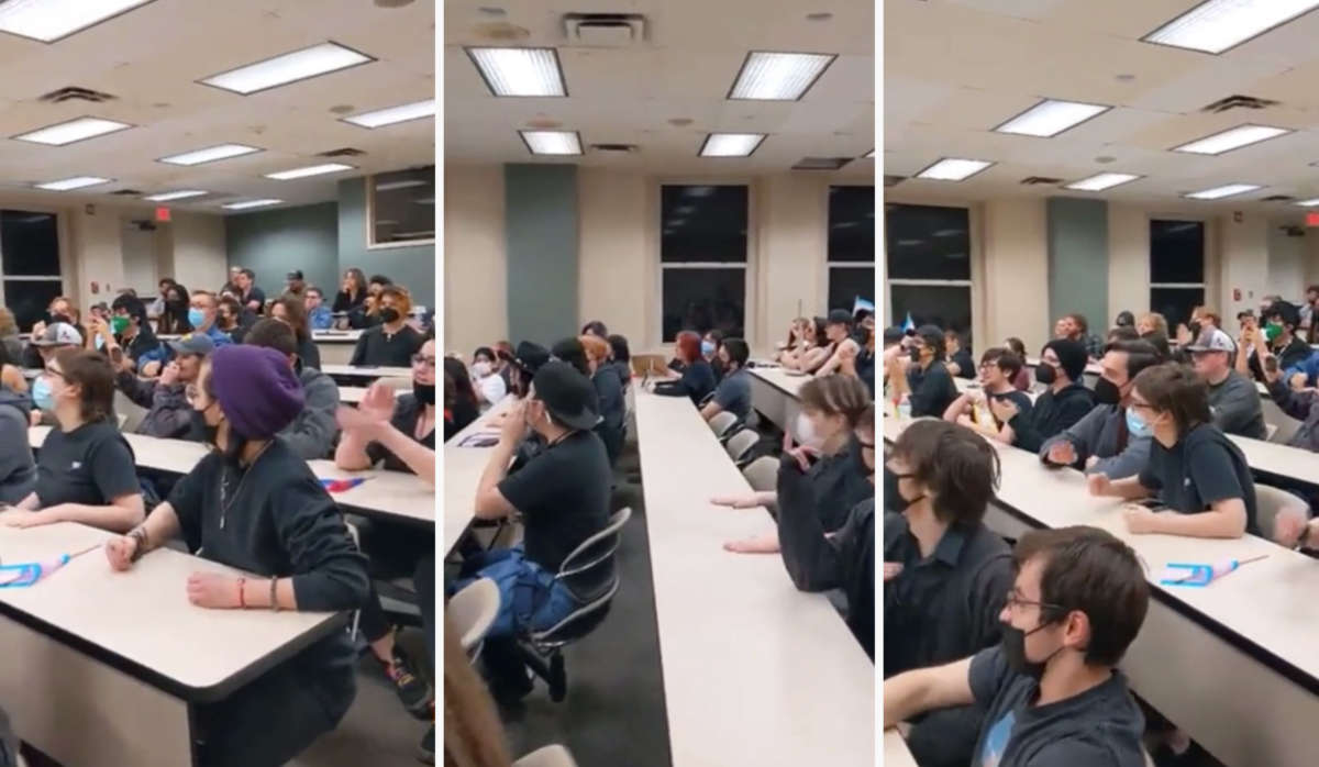 A classroom at University of North Texas responds to anti-trans Texas House candidate Jeff Younger's visit.