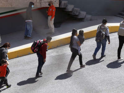Central American migrants expelled from the U.S. under Title 42 are seen at the National Migration Institute station in Ciudad Juarez, State of Chihuahua, Mexico, on April 5, 2021.