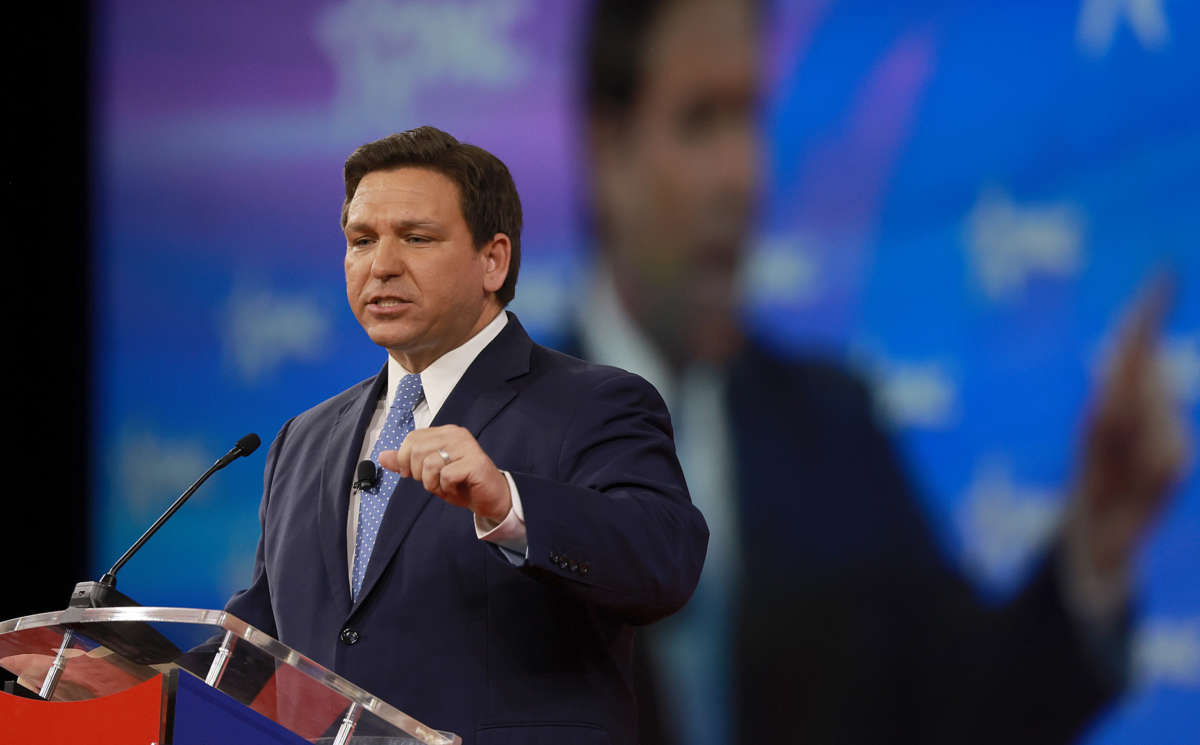Florida Gov. Ron DeSantis speaks at the Conservative Political Action Conference (CPAC) at The Rosen Shingle Creek on February 24, 2022, in Orlando, Florida.