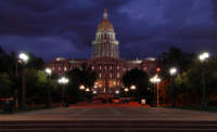 The Colorado state capitol building photographed at night