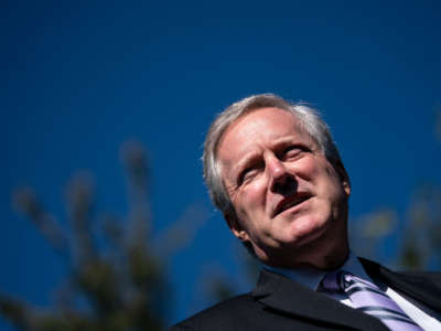 White House Chief of Staff Mark Meadows speaks to reporters outside the West Wing of the White House on October 2, 2020, in Washington, D.C.