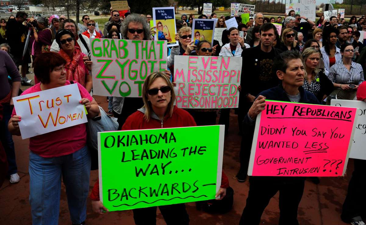 Hundreds protest "personhood" bill at Oklahoma state Capitol
