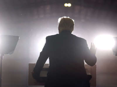Former President Donald Trump speaks at a rally on April 2, 2022, near Washington, Michigan.