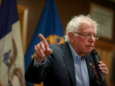 Sen. Bernie Sanders speaks to union retirees and UFCW members at the UAW Local 74 in Ottumwa, Iowa, on July 21, 2019.