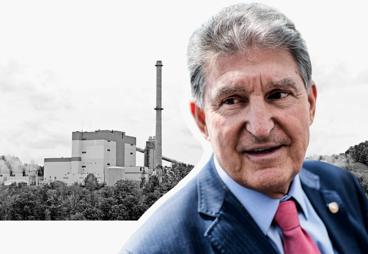Sen. Joe Manchin, pictured with the Grant Town Power Plant.
