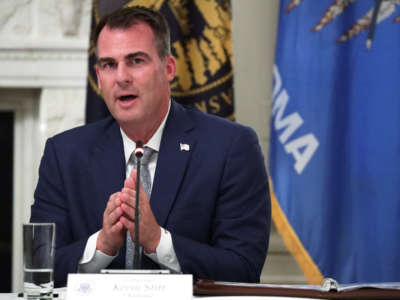 Gov. Kevin Stitt speaks during a roundtable at the State Dining Room of the White House on June 18, 2020, in Washington, D.C.