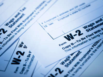 A stock photo of a W-2 IRS tax form.