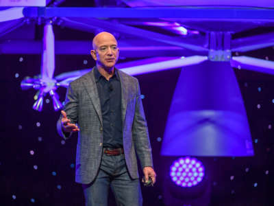 Jeff Bezos, founder of Amazon and Blue Origin, introduces their newly developed lunar lander "Blue Moon" at the Walter E. Washington Convention Center on May 9, 2019.