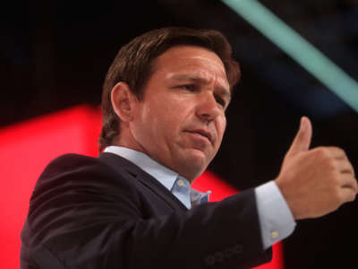 Florida Gov. Ron DeSantis speaks with attendees at the 2021 Student Action Summit hosted by Turning Point USA at the Tampa Convention Center in Tampa, Florida, on July 18, 2021.