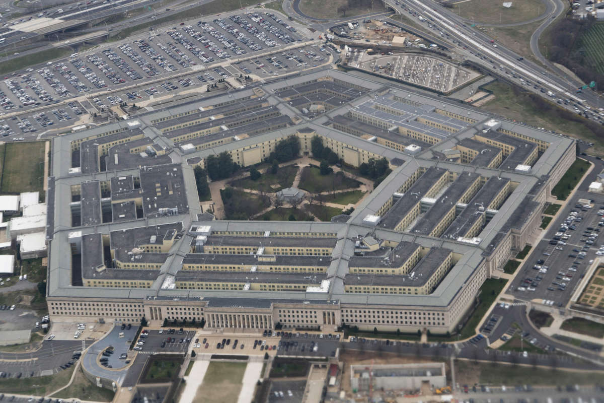 The Pentagon, as seen from an airplane over Washington, D.C., on February 19, 2020.