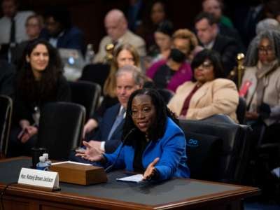 Judge Ketanji Brown Jackson testifies before the Senate Judiciary Committee on her nomination to be an Associate Justice on the Supreme Court, in the Hart Senate Office Building on Capitol Hill in Washington, D.C., on March 23, 2022.