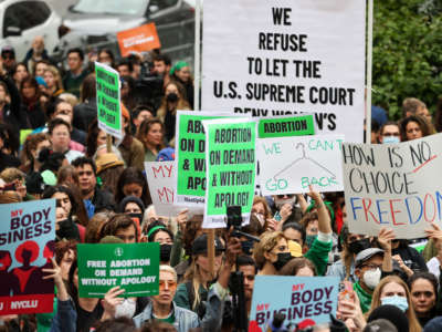 Thousands of protesters gather at the Foley Square in New York City on May 3, 2022, after the leak of a draft majority opinion preparing for the court to overturn the landmark abortion decision in Roe v. Wade.