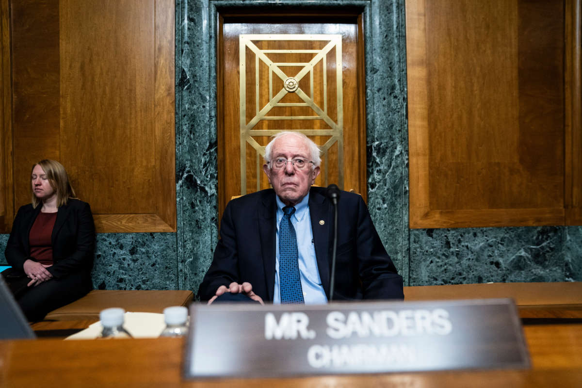 Senate Budget Committee Chairman Bernie Sanders is seen at a Senate Budget Committee hearing on Capitol Hill on March 30, 2022, in Washington, D.C.