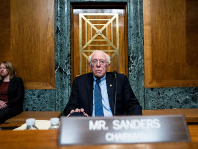 Senate Budget Committee Chairman Bernie Sanders is seen at a Senate Budget Committee hearing on Capitol Hill on March 30, 2022, in Washington, D.C.