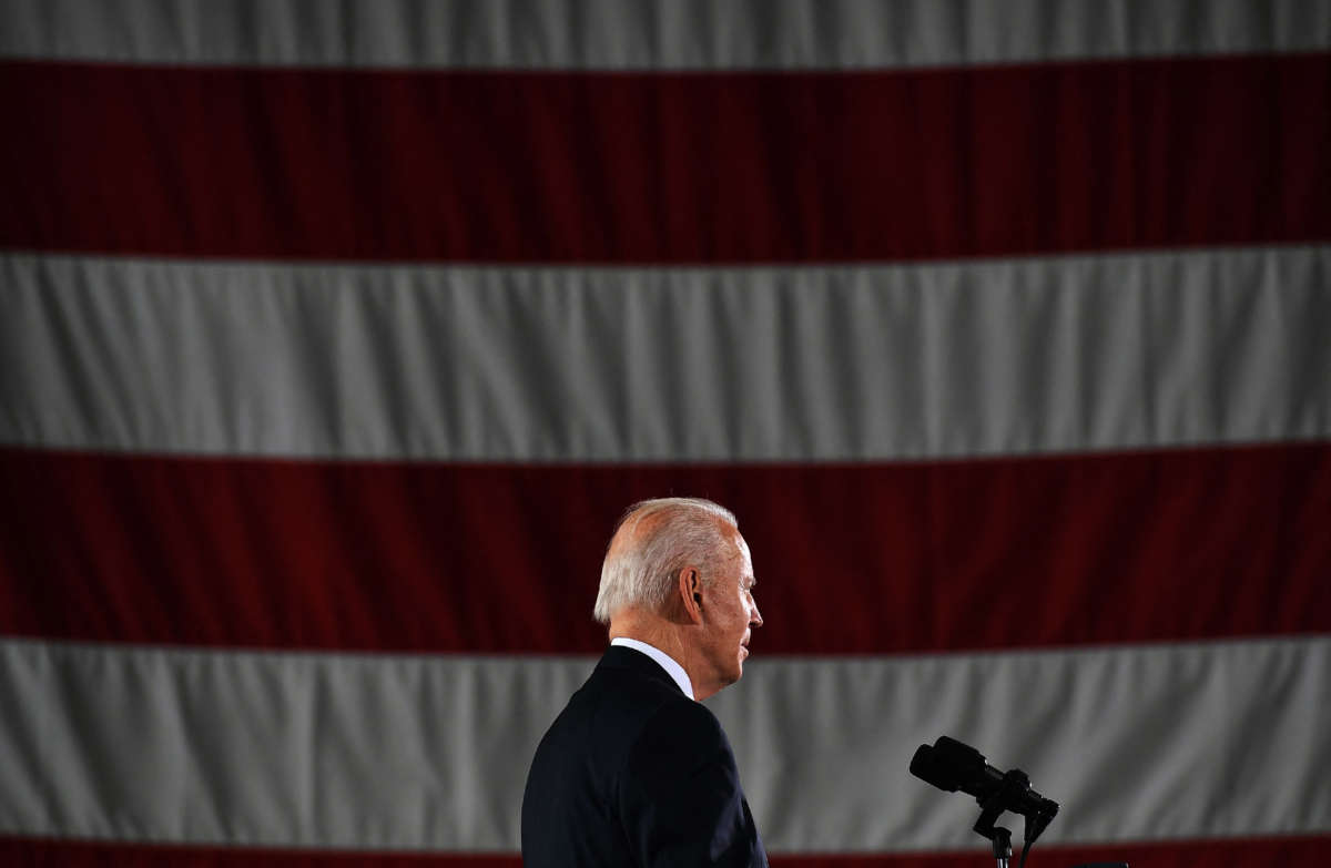 President Joe Biden speaks on the infrastructure investments made at Portland International Airport, at the Portland Air National Guard 142 Fighter Base in Portland, Oregon, on April 21, 2022.