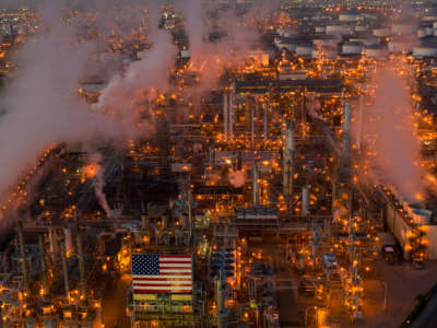 An aerial view shows Marathon Petroleum Corp's Los Angeles Refinery, the state's largest producer of gasoline, on April 22, 2020, in Carson, California.