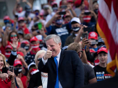 Acting White House Chief of Staff Mark Meadows arrives at a rally on October 15, 2020, in Greenville, North Carolina.