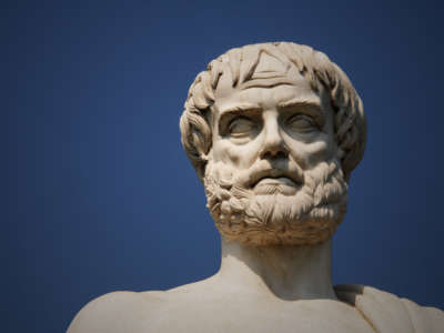 A statue of Aristotle, a controversial ancient Greek philosopher, stands in Halkidiki, Greece.
