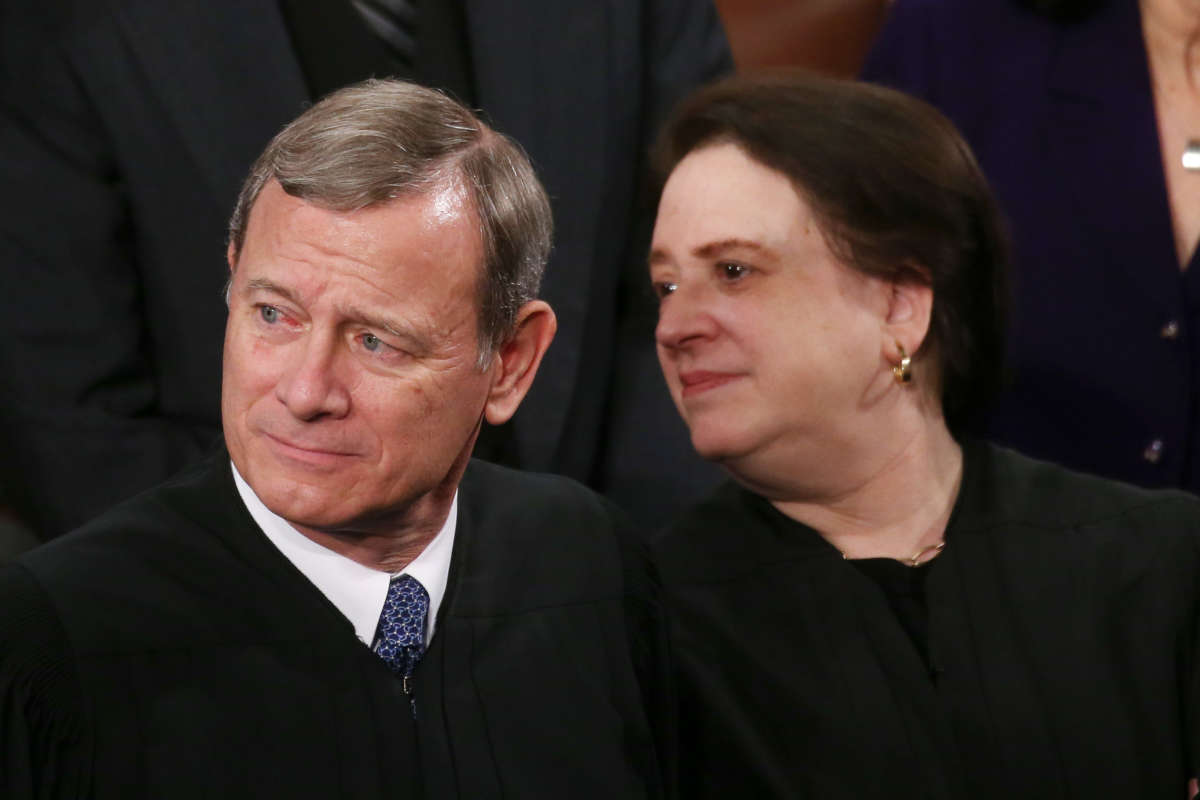 Supreme Court Chief Justice John Roberts and Supreme Court Justice Elena Kagan attend the State of the Union address in the chamber of the House of Representatives on February 4, 2020, in Washington, D.C.