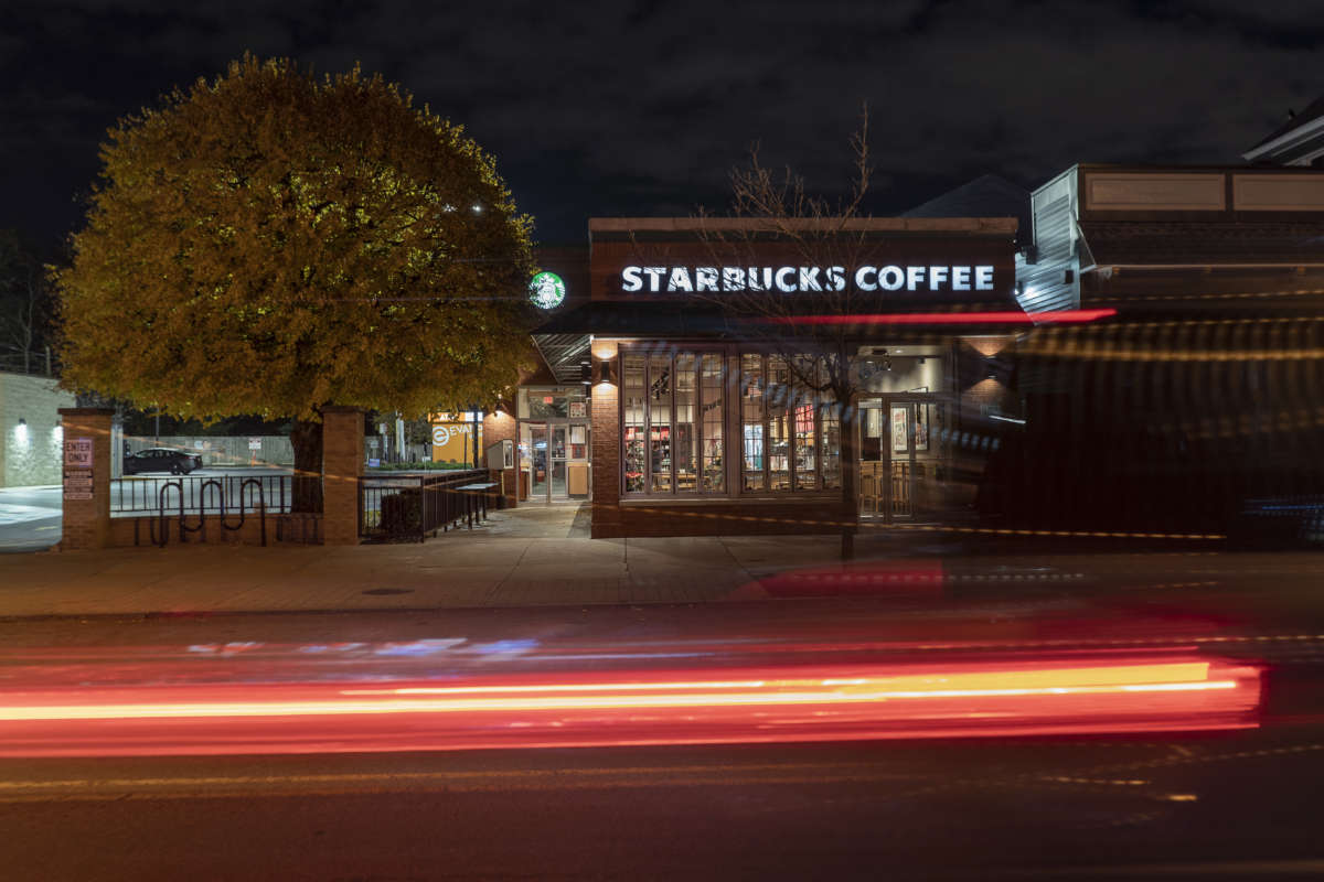 The Starbucks on Elmwood Avenue, the first company-owned store of the chain to unionize, photographed in Buffalo, New York, on November 16, 2021.