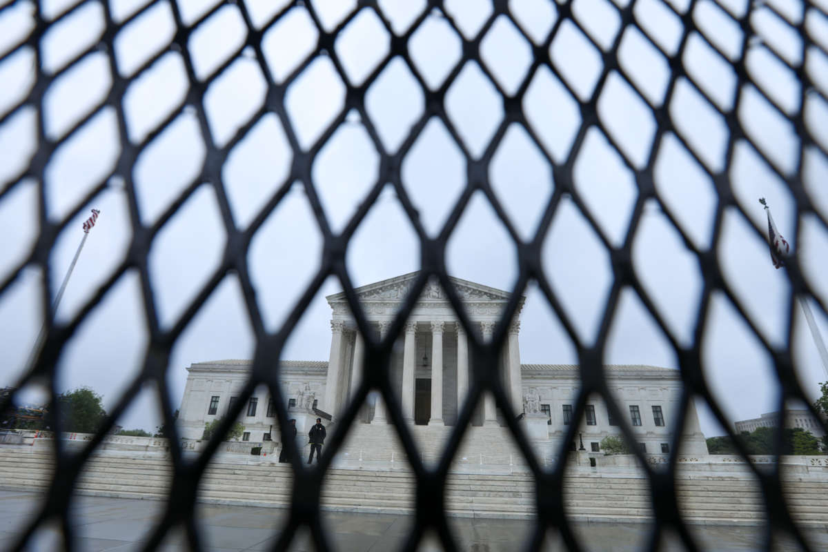 Riot fencing surrounds the U.S. Supreme Court in Washington, D.C., on May 7, 2022.